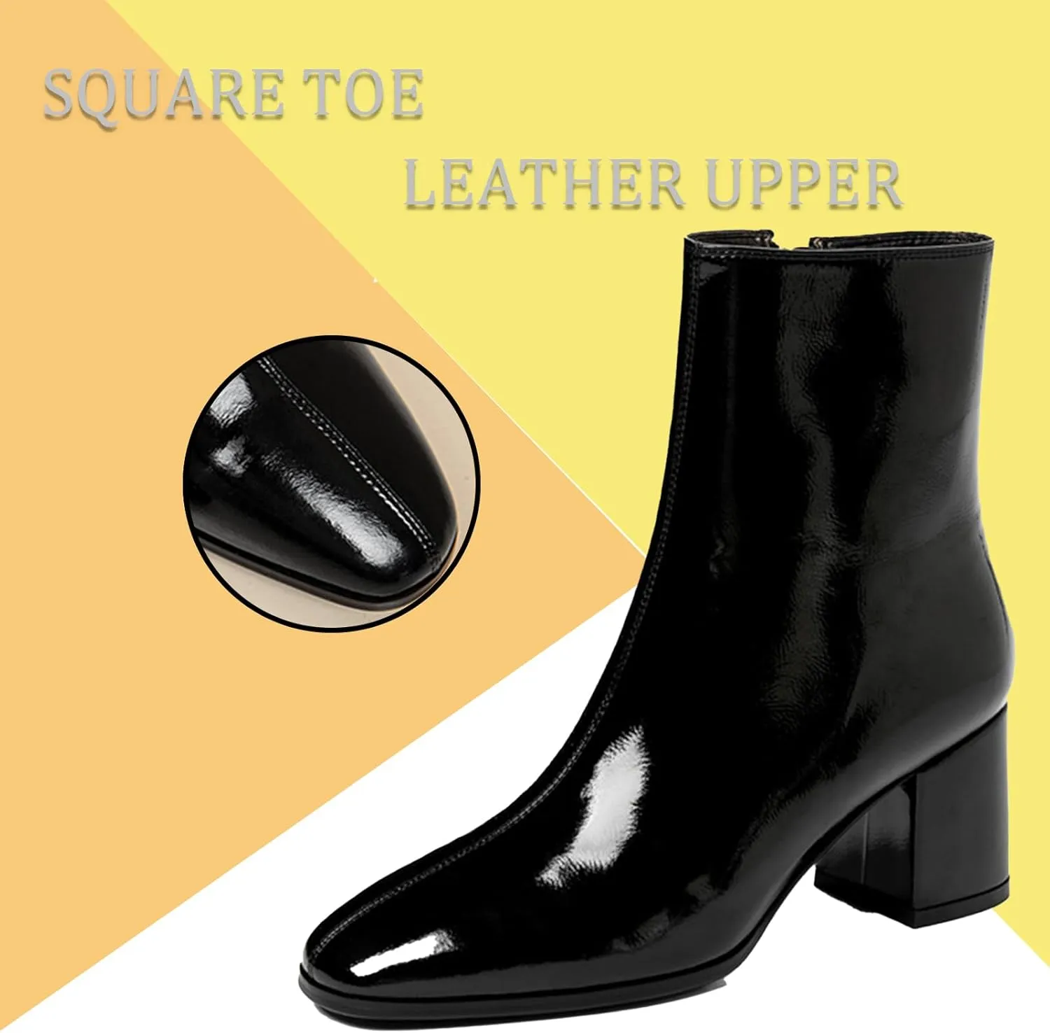 Women'S Patent Leather Chunky Heel Dress Ankle Boots With Side Zipper Fashion Square Toe Wedding Gogo Short Booties Autumn Party Ankle Boots