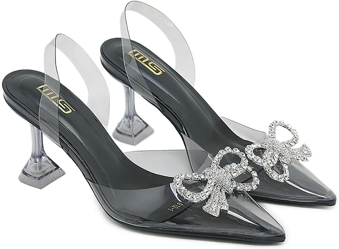 Women's Rhinestones Bow Clear Heels Slingback Pumps Fashion Comfort Closed Pointed Toe Kitten Heels Sandals for Wedding Party Dress Shoes
