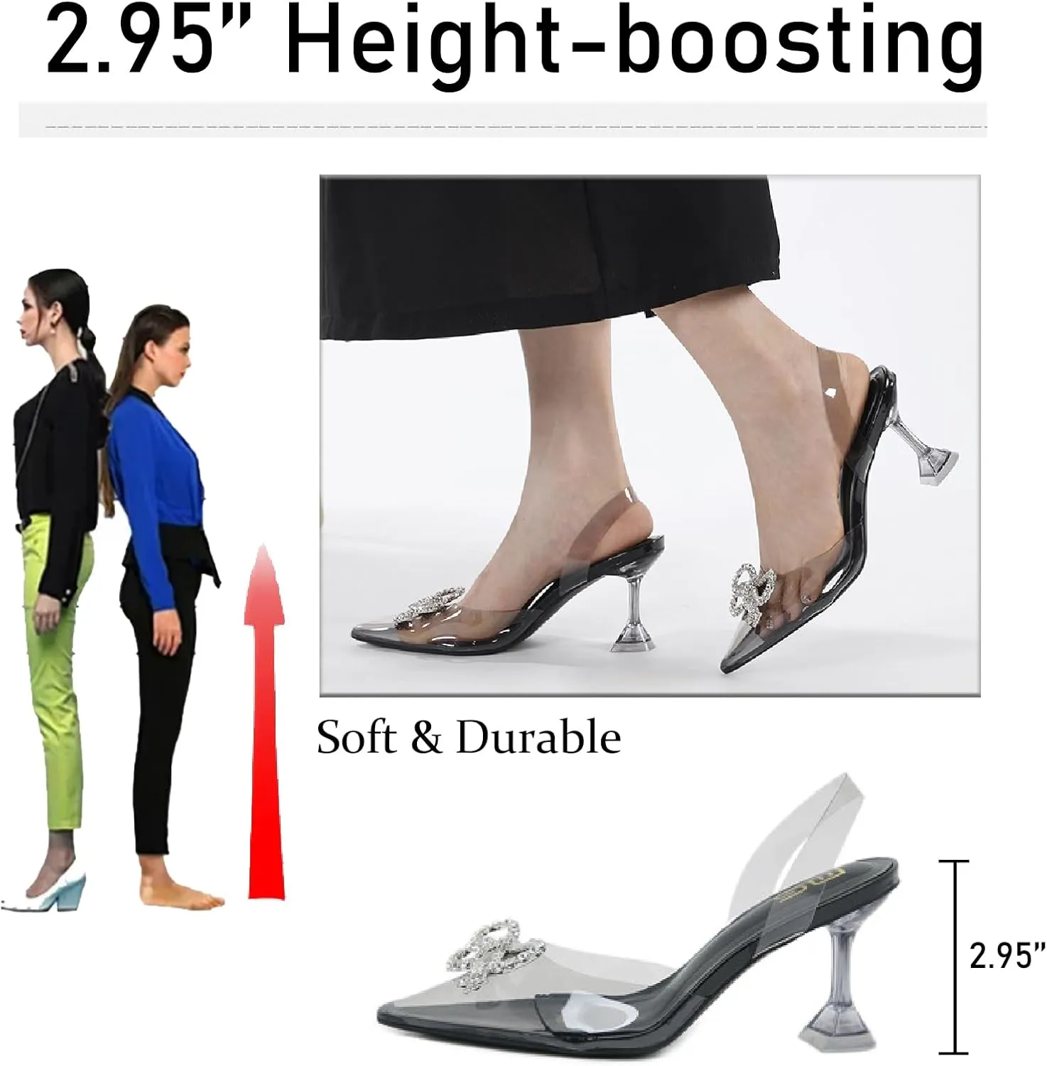 Women's Rhinestones Bow Clear Heels Slingback Pumps Fashion Comfort Closed Pointed Toe Kitten Heels Sandals for Wedding Party Dress Shoes