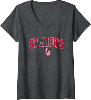 Womens St. John's Red Storm Arch Over Dark Heather V-Neck T-Shirt