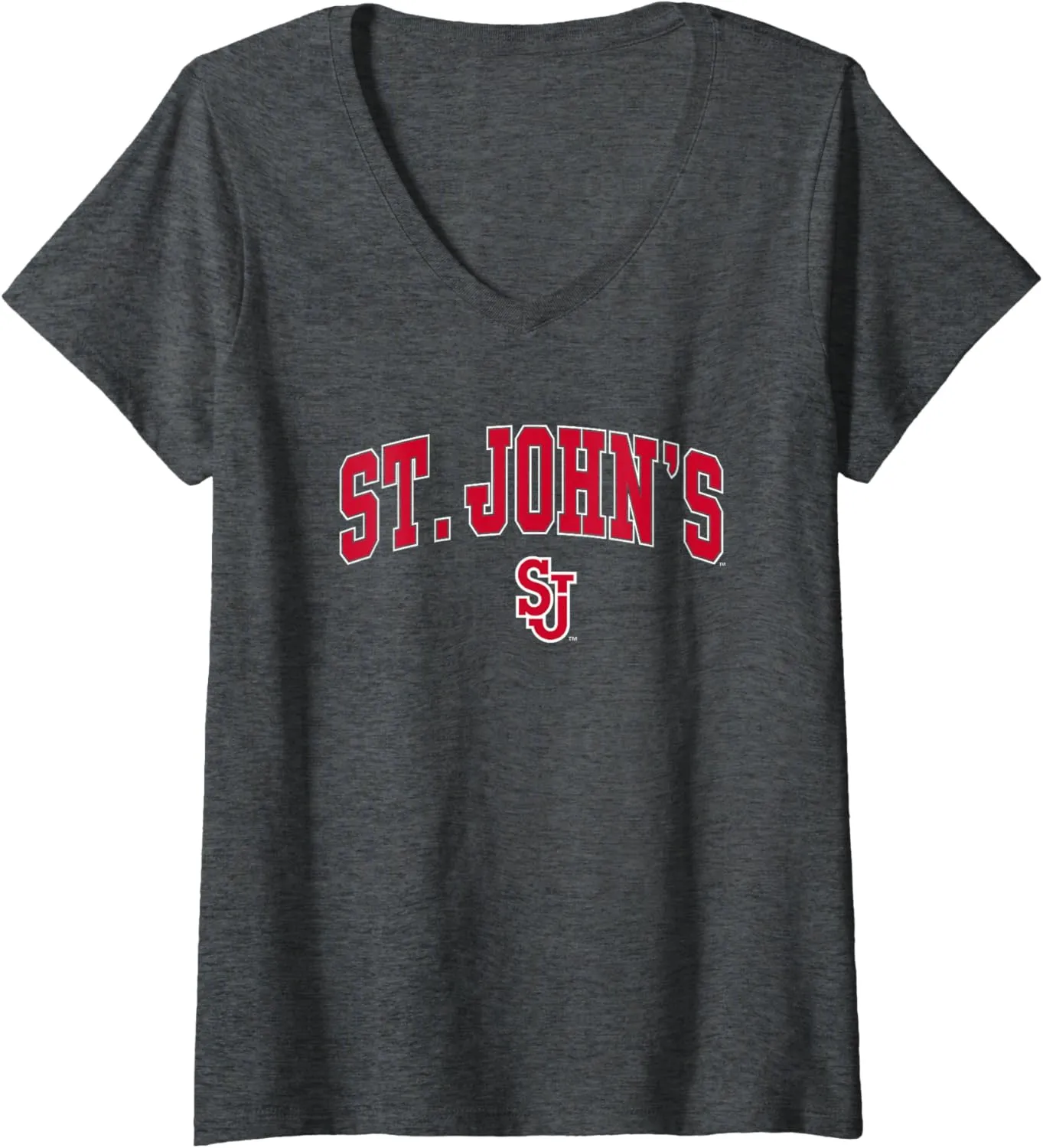 Womens St. John's Red Storm Arch Over Dark Heather V-Neck T-Shirt