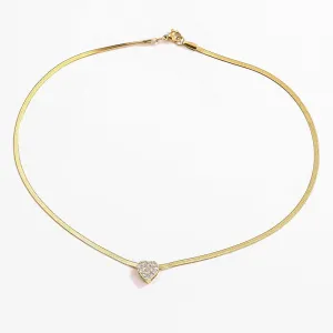 Women's Stainless Steel Flat Snake Chain Choker Necklace with Pave Cubic Zirconia Star Charm, Silver Tone - Gold White