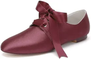 Womens Wedding Shoes Women’s Flat Shoes Round Toe Satin Lace up Low Heels Comfort Dress Shoes Wedding Bridal Pumps Sandals Dark Green(Burgundy,3 UK)