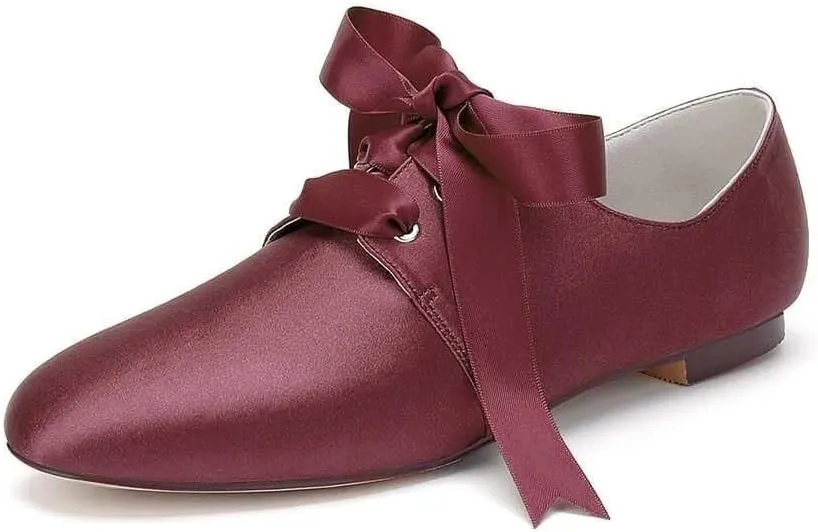 Womens Wedding Shoes Women’s Flat Shoes Round Toe Satin Lace up Low Heels Comfort Dress Shoes Wedding Bridal Pumps Sandals Dark Green(Burgundy,3 UK)