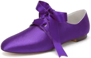Womens Wedding Shoes Women’s Flat Shoes Round Toe Satin Lace up Low Heels Comfort Dress Shoes Wedding Bridal Pumps Sandals Dark Green(Dark Purple,4.5 UK)