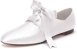 Womens Wedding Shoes Women’s Flat Shoes Round Toe Satin Lace up Low Heels Comfort Dress Shoes Wedding Bridal Pumps Sandals Dark Green(Ivory,5 UK)