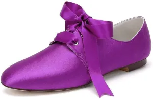 Womens Wedding Shoes Women’s Flat Shoes Round Toe Satin Lace up Low Heels Comfort Dress Shoes Wedding Bridal Pumps Sandals Dark Green(Purple,6.5 UK)