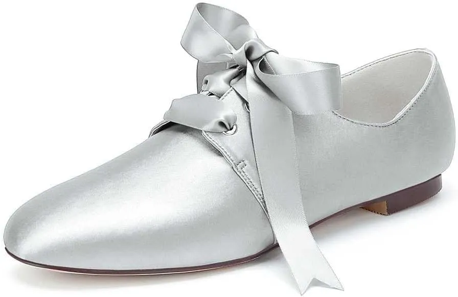 Womens Wedding Shoes Women’s Flat Shoes Round Toe Satin Lace up Low Heels Comfort Dress Shoes Wedding Bridal Pumps Sandals Dark Green(Silver,9 UK)