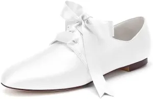 Womens Wedding Shoes Women’s Flat Shoes Round Toe Satin Lace up Low Heels Comfort Dress Shoes Wedding Bridal Pumps Sandals Dark Green(White,4.5 UK)
