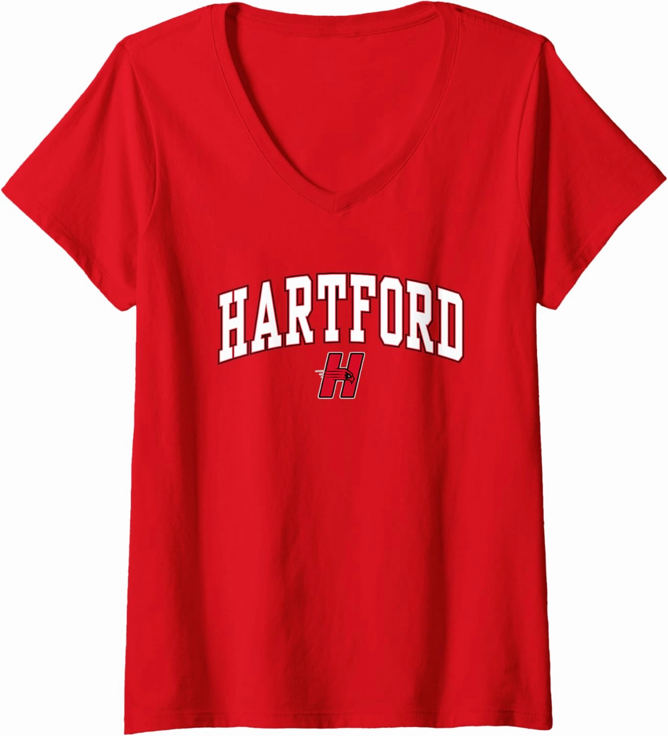 Womens Hartford Hawks Arch Over Red Officially Licensed V-Neck T-Shirt