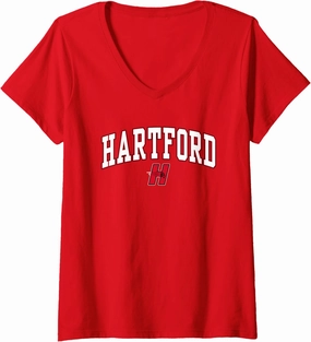 Womens Hartford Hawks Arch Over Red Officially Licensed V-Neck T-Shirt