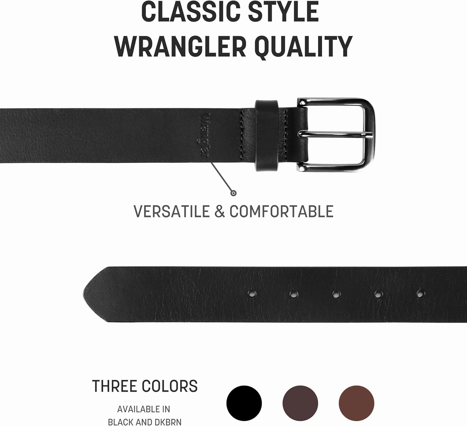 Wrangler Men’s Full Grain Genuine Leather 35mm Thick Casual Belt for Jeans, Pants