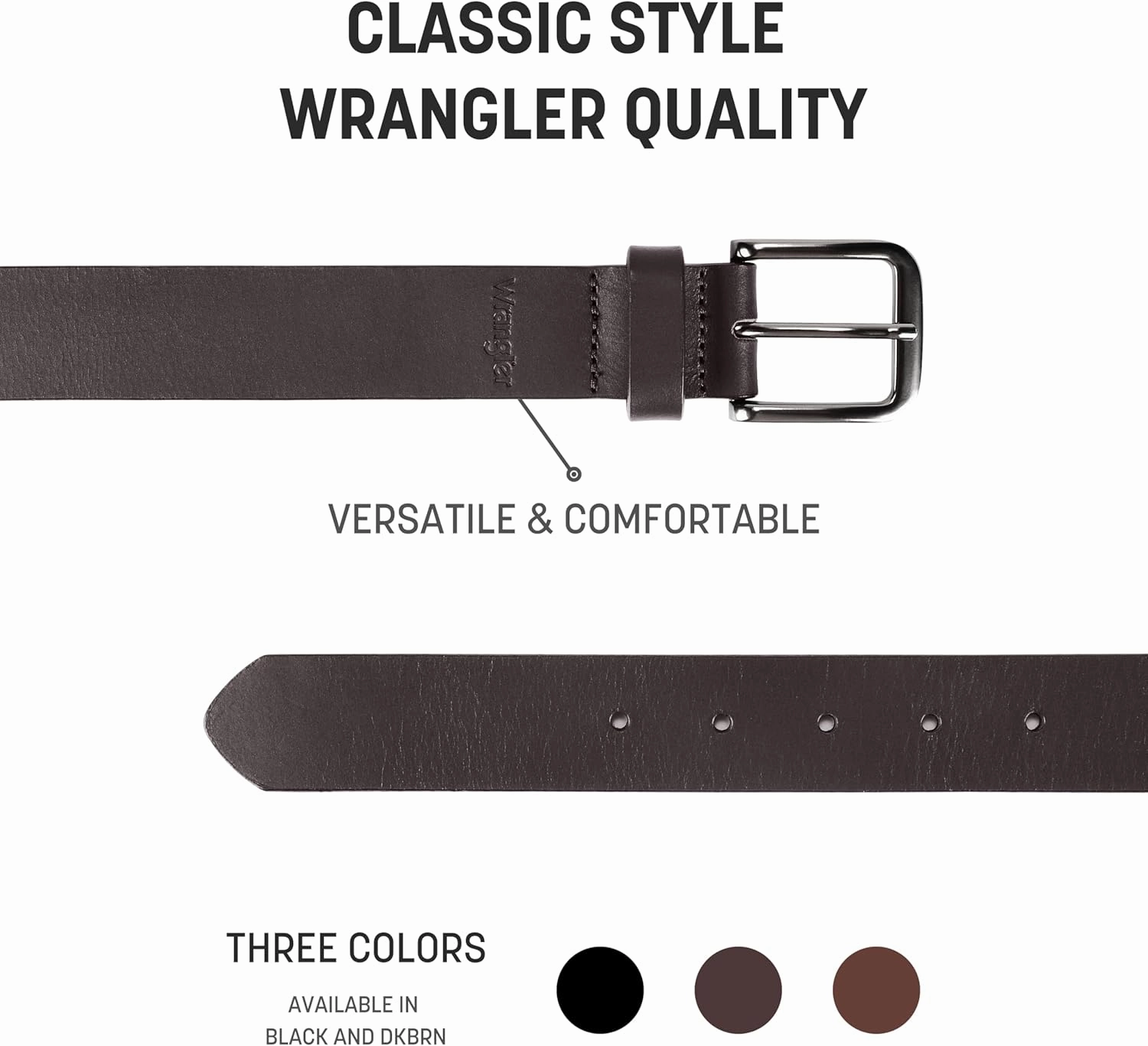 Wrangler Men’s Full Grain Genuine Leather 35mm Thick Casual Belt for Jeans, Pants