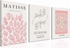 WRFON Set of 3 Matisse Abstract Canvas Prints Framed Modern Minimalist Pink Flower Market Art Aesthetic Picture for Wall Decor for Living Room Bedroom Bathroom 12x16in