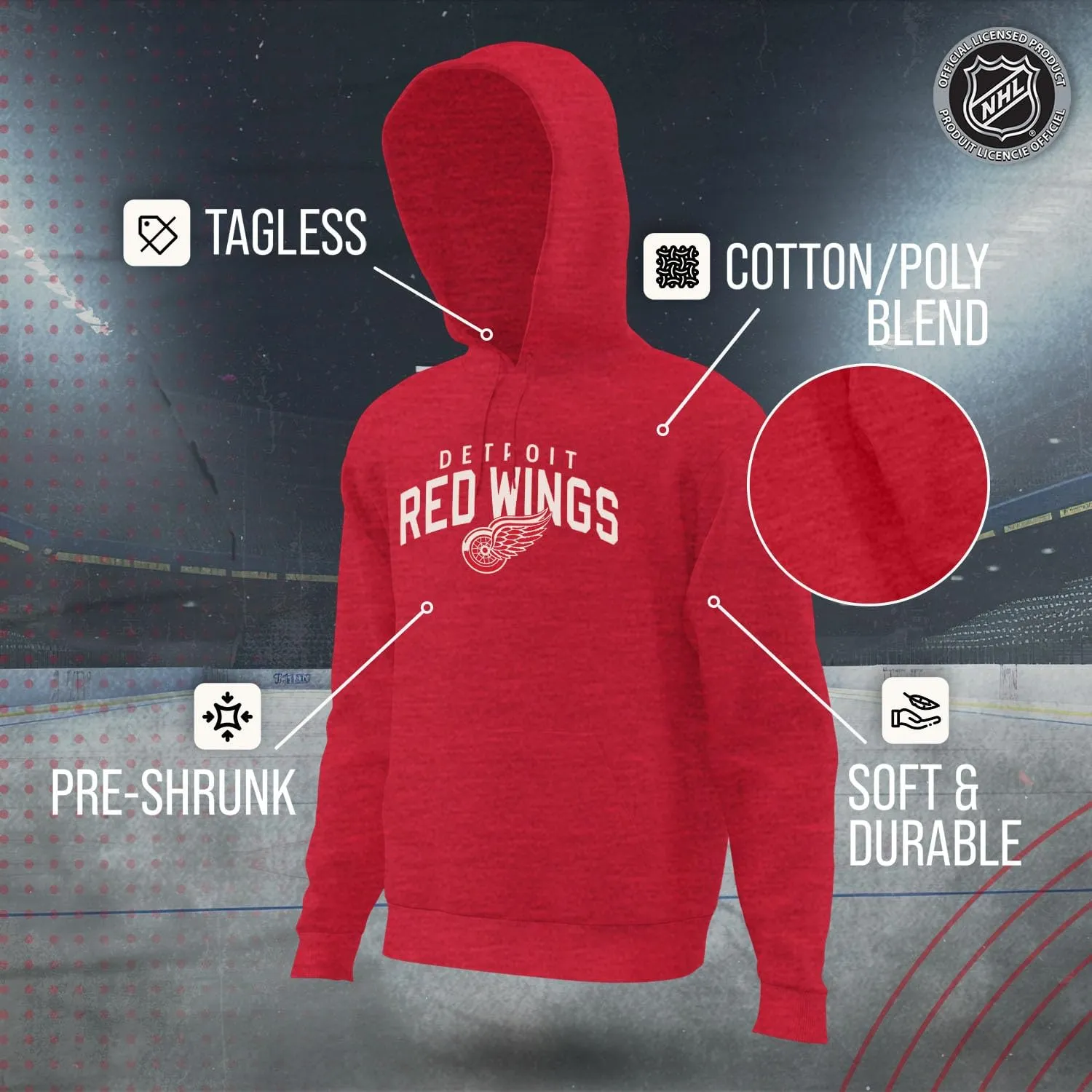 Wright & Ditson NHL Adult Unisex Powerplay Hooded Sweatshirt - Cotton Poly Fleece - Tagless and Comfortable