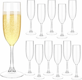 WYTAOHZL 12PCS Acrylic Champagne Flutes 6 OZ Clear Champagne Flutes Plastic Tall Stemmed Champagne Glasses for Wedding Anniversary Birthday Party(Curved Style)