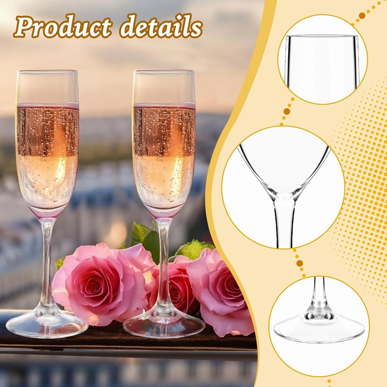 WYTAOHZL 12PCS Acrylic Champagne Flutes 6 OZ Clear Champagne Flutes Plastic Tall Stemmed Champagne Glasses for Wedding Anniversary Birthday Party(Curved Style)