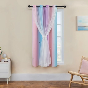 XiDi Purple Curtains for Bedroom, Blackout Curtain for Kids Room, Pink Curtain Double Layer Drapes 42 Inchs Long 34 inches Wide 1 Panel