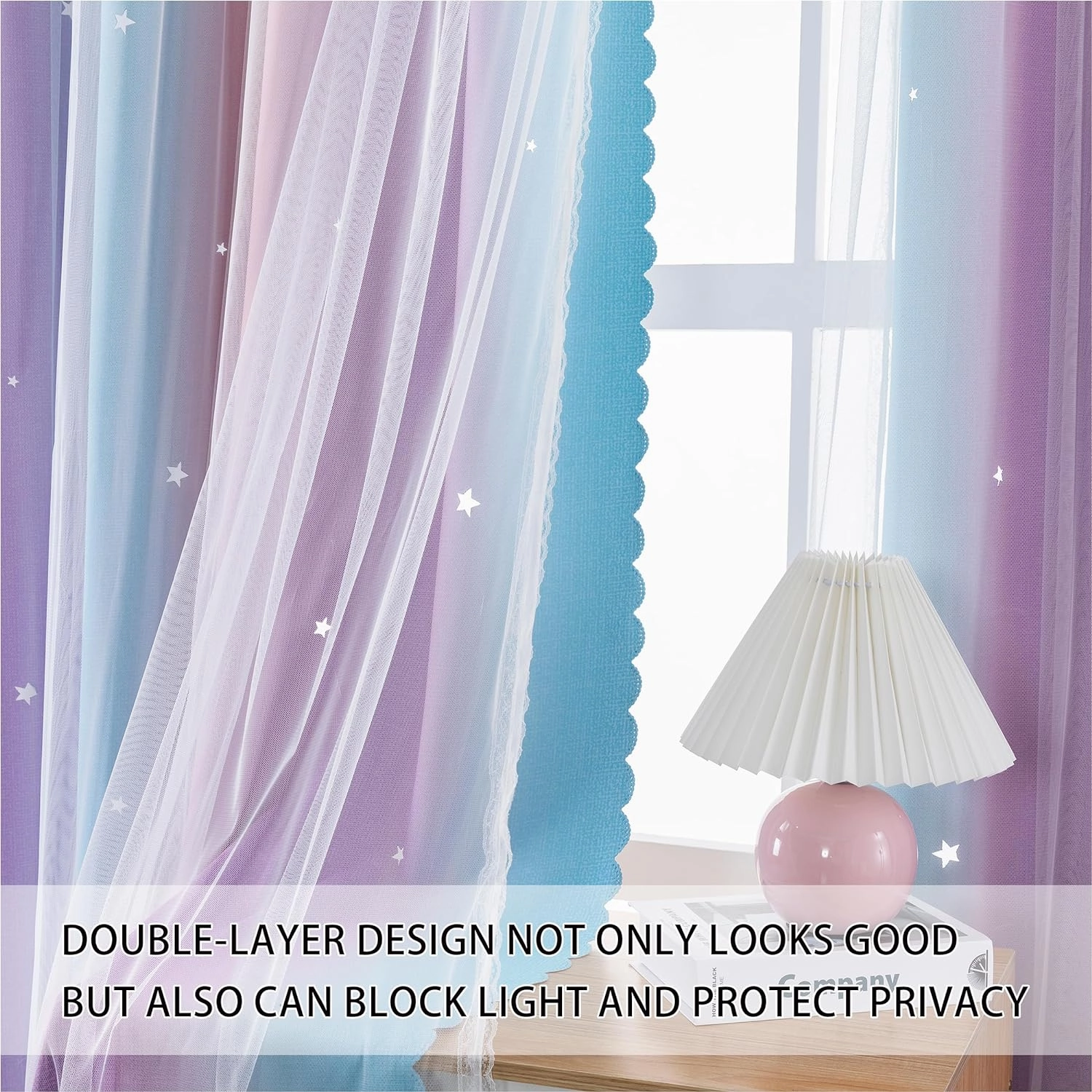 XiDi Purple Curtains for Bedroom, Blackout Curtain for Kids Room, Pink Curtain Double Layer Drapes 42 Inchs Long 34 inches Wide 1 Panel