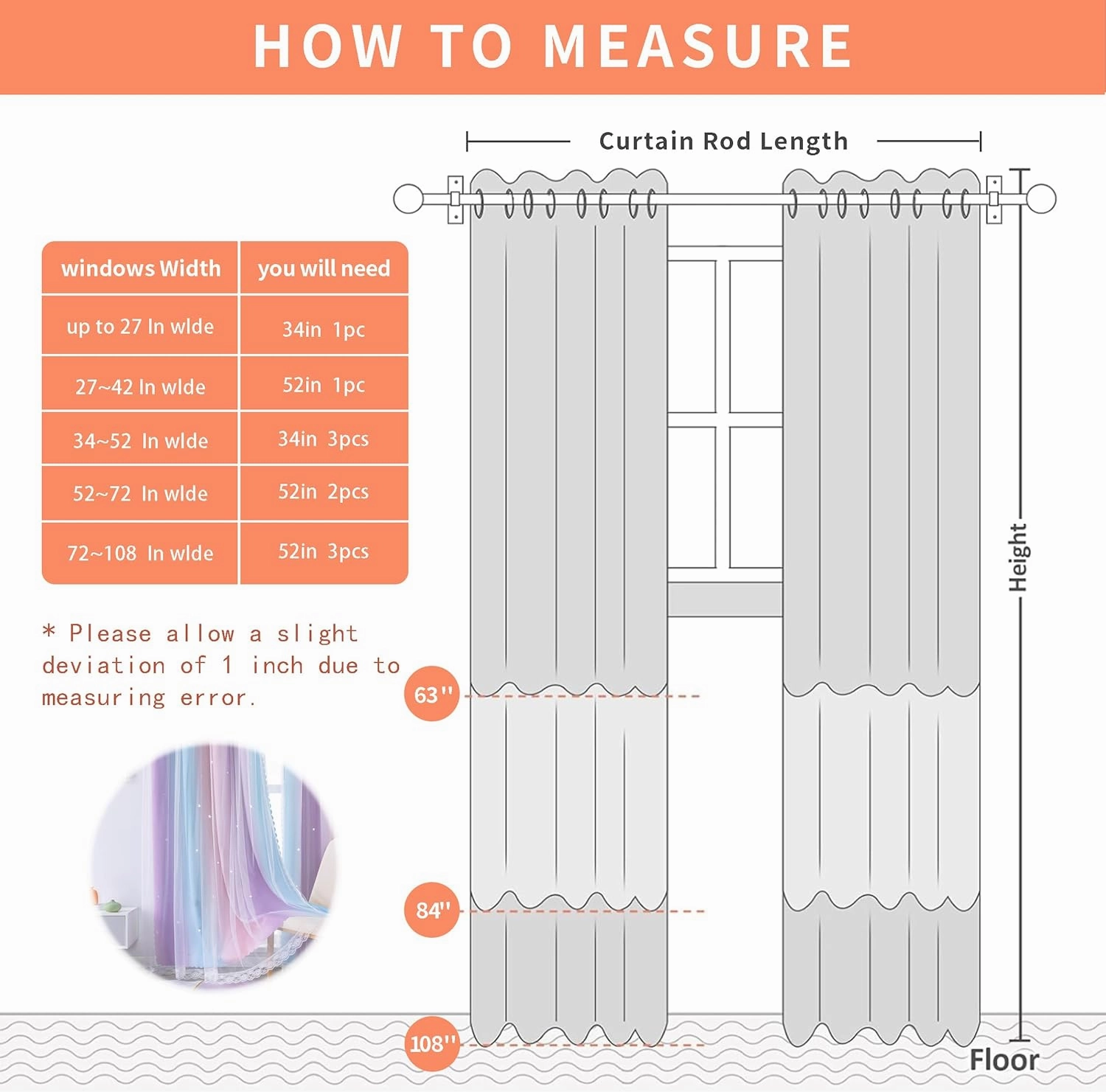 XiDi Purple Curtains for Bedroom, Blackout Curtain for Kids Room, Pink Curtain Double Layer Drapes 42 Inchs Long 34 inches Wide 1 Panel
