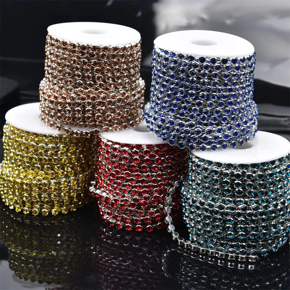Xinmili 10 Yard/Roll Crystal Rhinestone Round Claws Do Not Hook Clothes Chain Cup Chain AB Trimming Claw Chain Sewing Craft 3mm-4mm Crystal Stone (3mm, Light Topaz)