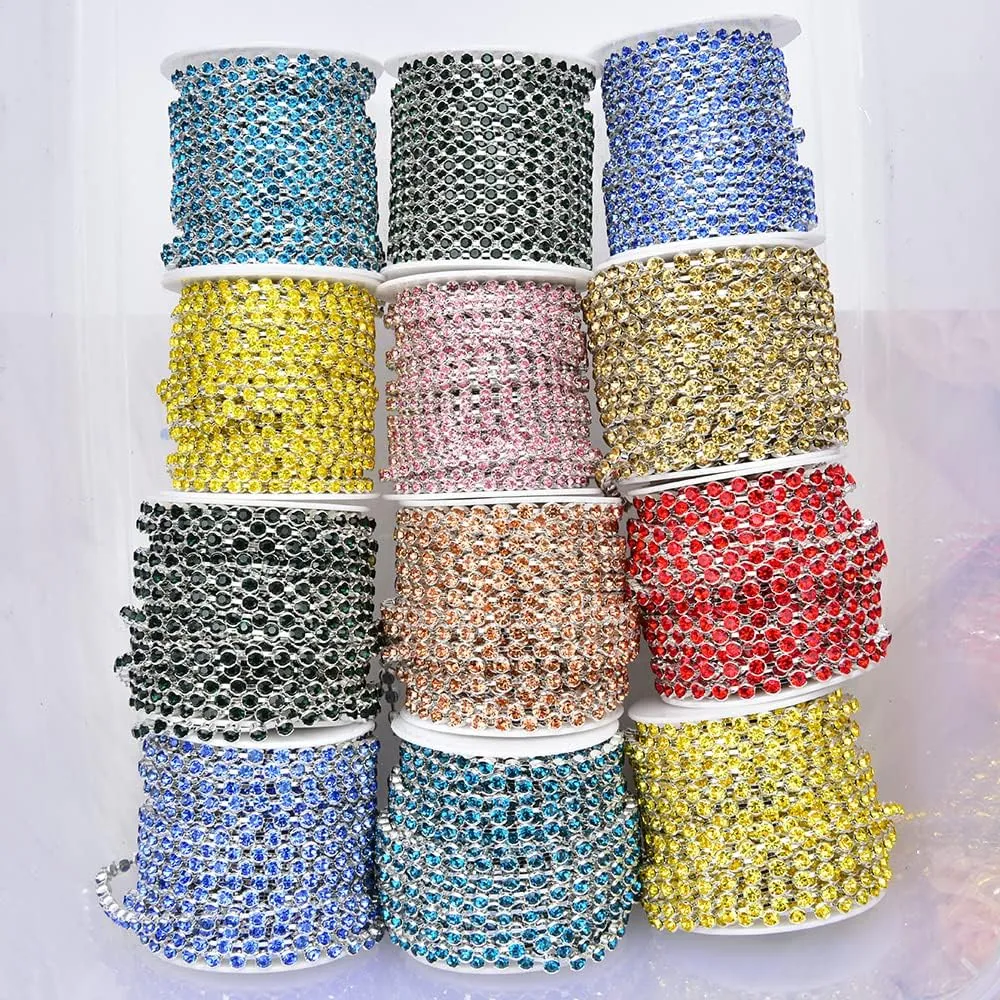 Xinmili 10 Yard/Roll Crystal Rhinestone Round Claws Do Not Hook Clothes Chain Cup Chain AB Trimming Claw Chain Sewing Craft 3mm-4mm Crystal Stone (3mm, Light Topaz)