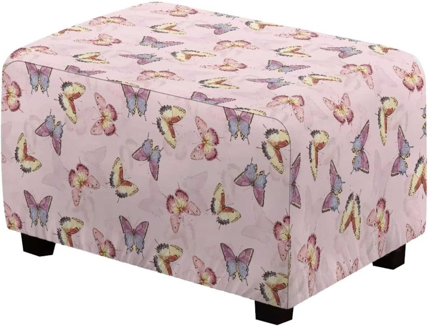 Xoenoiee Butterflies Pink Pattern Stretch Ottoman Cover Rectangle Footstool Slipcover Folding Storage Stool Protector Nonslip Footrest Ottoman Cover with Elastic Bottom, Large