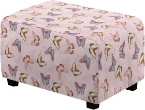 Xoenoiee Butterflies Pink Pattern Stretch Ottoman Cover Rectangle Footstool Slipcover Folding Storage Stool Protector Nonslip Footrest Ottoman Cover with Elastic Bottom, Large