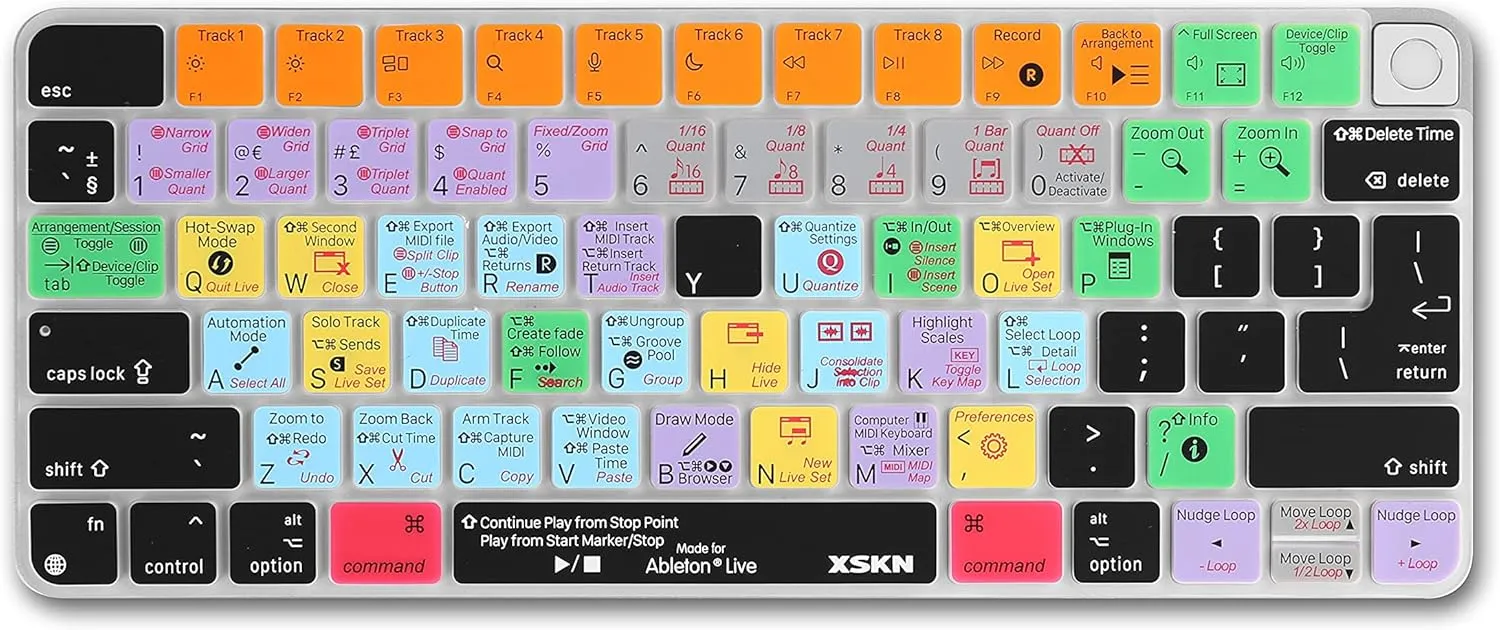 XSKN Shortcuts and Languages Series Silicone Keyboard Cover Skin for Apple 2021 Released iMac M1 Chip Magic with Touch ID A2449 Lock Key A2450 (EU&US Version Ableton Live) (SHK-370)