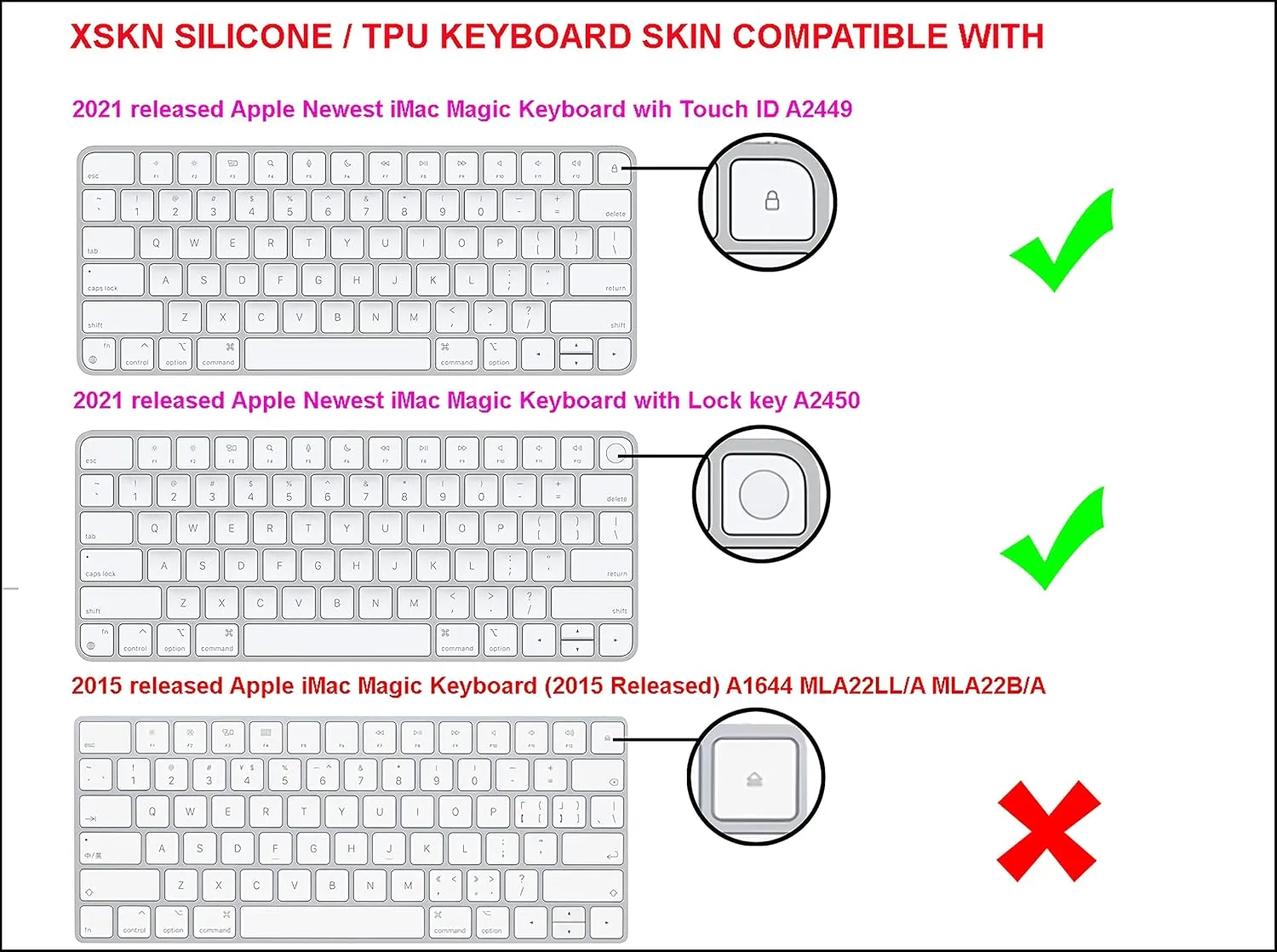 XSKN Shortcuts and Languages Series Silicone Keyboard Cover Skin for Apple 2021 Released iMac M1 Chip Magic with Touch ID A2449 Lock Key A2450 (EU&US Version Ableton Live) (SHK-370)