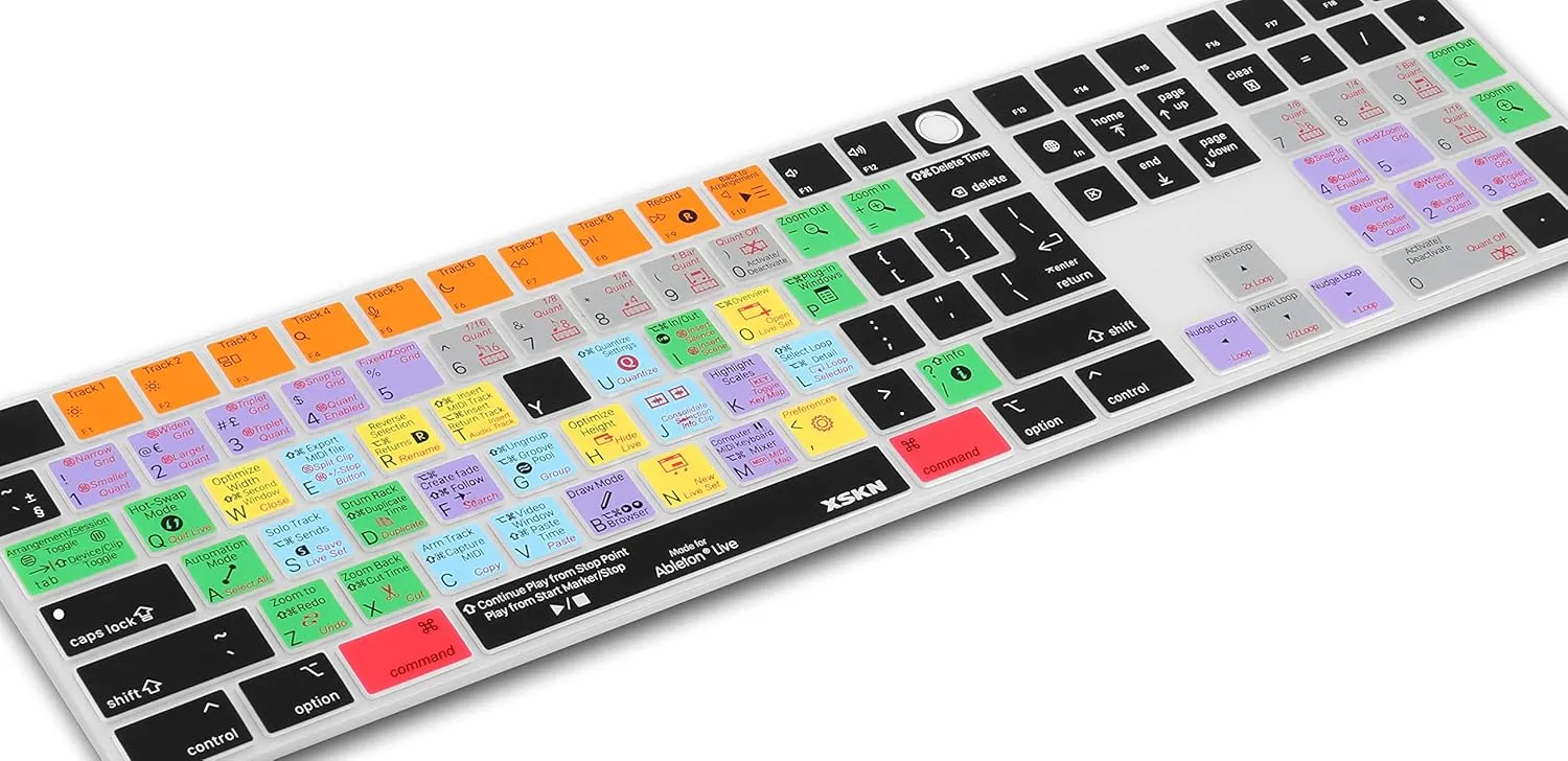 XSKN Shortcuts and Languages Silicone Keyboard Cover Skin Compatible with Apple 2021 iMac M1 Chip Magic Keyboard with Touch ID and Numeric Keypad A2520 Accessories (EU&US Version, Ableton Live)