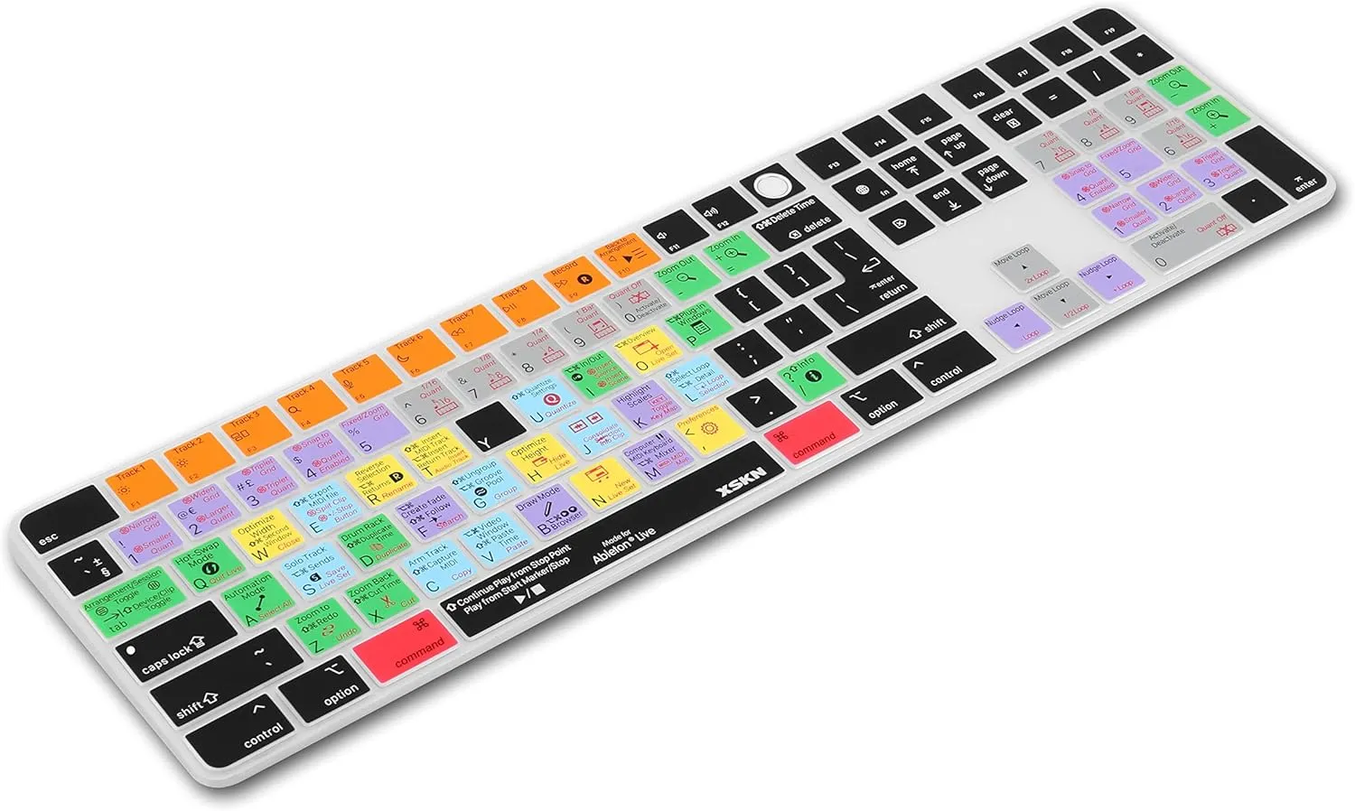 XSKN Shortcuts and Languages Silicone Keyboard Cover Skin Compatible with Apple 2021 iMac M1 Chip Magic Keyboard with Touch ID and Numeric Keypad A2520 Accessories (EU&US Version, Ableton Live)