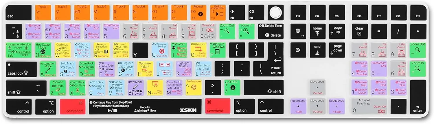 XSKN Shortcuts and Languages Silicone Keyboard Cover Skin Compatible with Apple 2021 iMac M1 Chip Magic Keyboard with Touch ID and Numeric Keypad A2520 Accessories (EU&US Version, Ableton Live)
