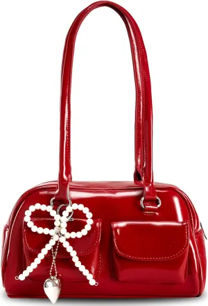 Y2k Shoulder Bag Purse For Women,Japanese Ita Bag Cute Red Shoulder Bag With Pendant,Trendy Coquette Purse Retro Satchel Bag