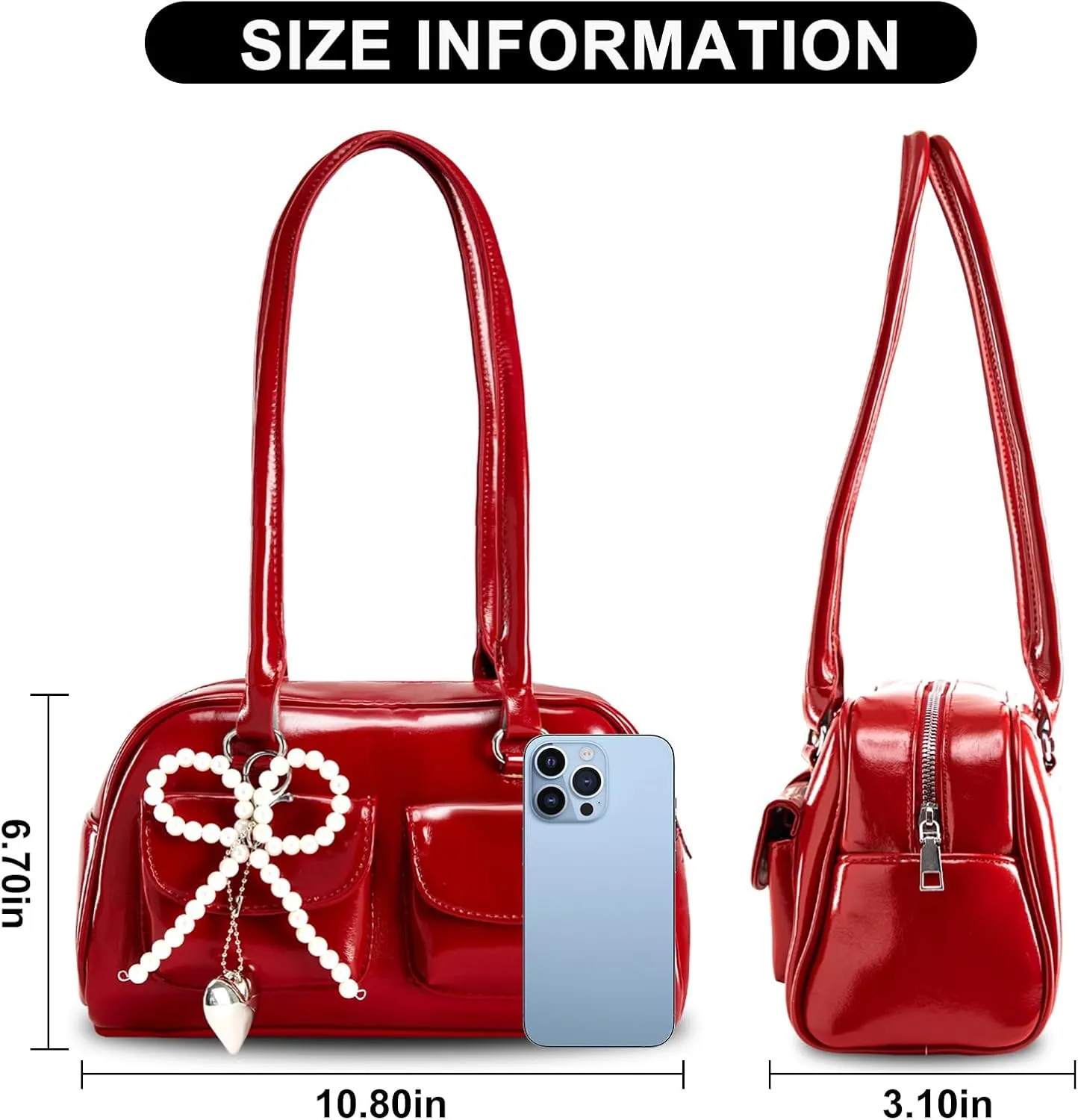 Y2k Shoulder Bag Purse For Women,Japanese Ita Bag Cute Red Shoulder Bag With Pendant,Trendy Coquette Purse Retro Satchel Bag