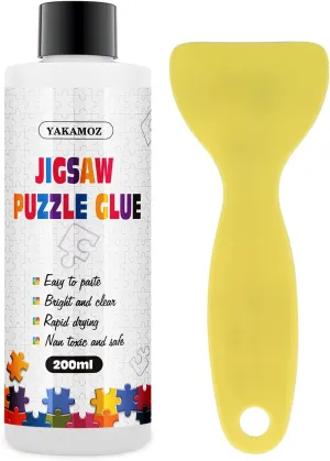 YAKAMOZ Updated Jigsaw Puzzle Glue with Applicator for Adults Clear Water-Soluble Special Craft Puzzle Glue, Non-Toxic and Quick Dry for 3000/4500/5000 Pieces of Puzzle,200ML