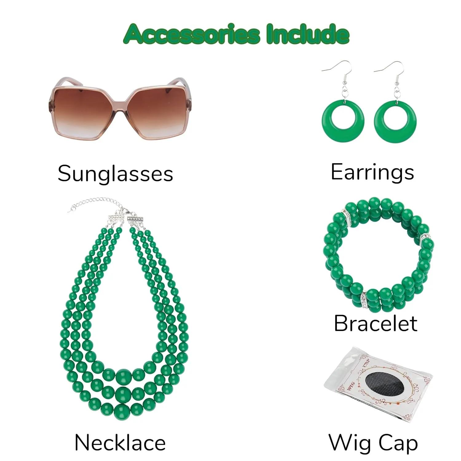 Yan Dream Women Short Curly Red Brown Wig and Glasses Green Oversized Jewelry Set Party Cosplay Wig
