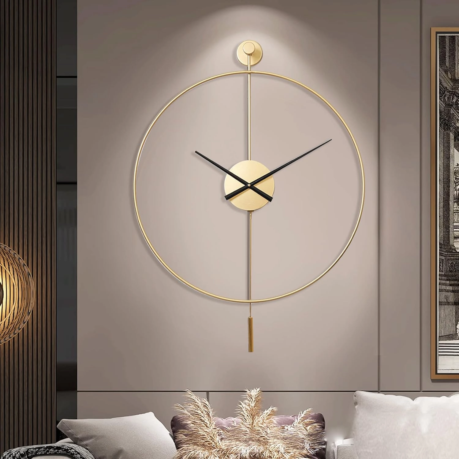 YISITEONE Classical Large Decorative Wall Clock with Pendulum, Modern Non-Ticking Silent Metal Wall Clocks for Living Room, Bedroom, Study, Office, 20‘’