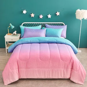 Yogeneg Rainbow Comforter Set Twin Size for Teen Girl &Boys Women,Metallic Star Moon Printed Mermaid Comforter with Pillowcase, Microfiber 2 Piece Bedding Set,All Season (Rainbow B, Twin)