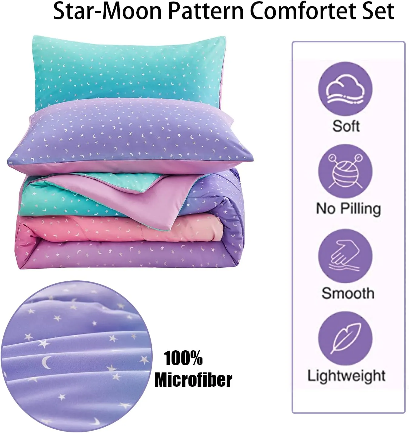 Yogeneg Rainbow Comforter Set Twin Size for Teen Girl &Boys Women,Metallic Star Moon Printed Mermaid Comforter with Pillowcase, Microfiber 2 Piece Bedding Set,All Season (Rainbow B, Twin)