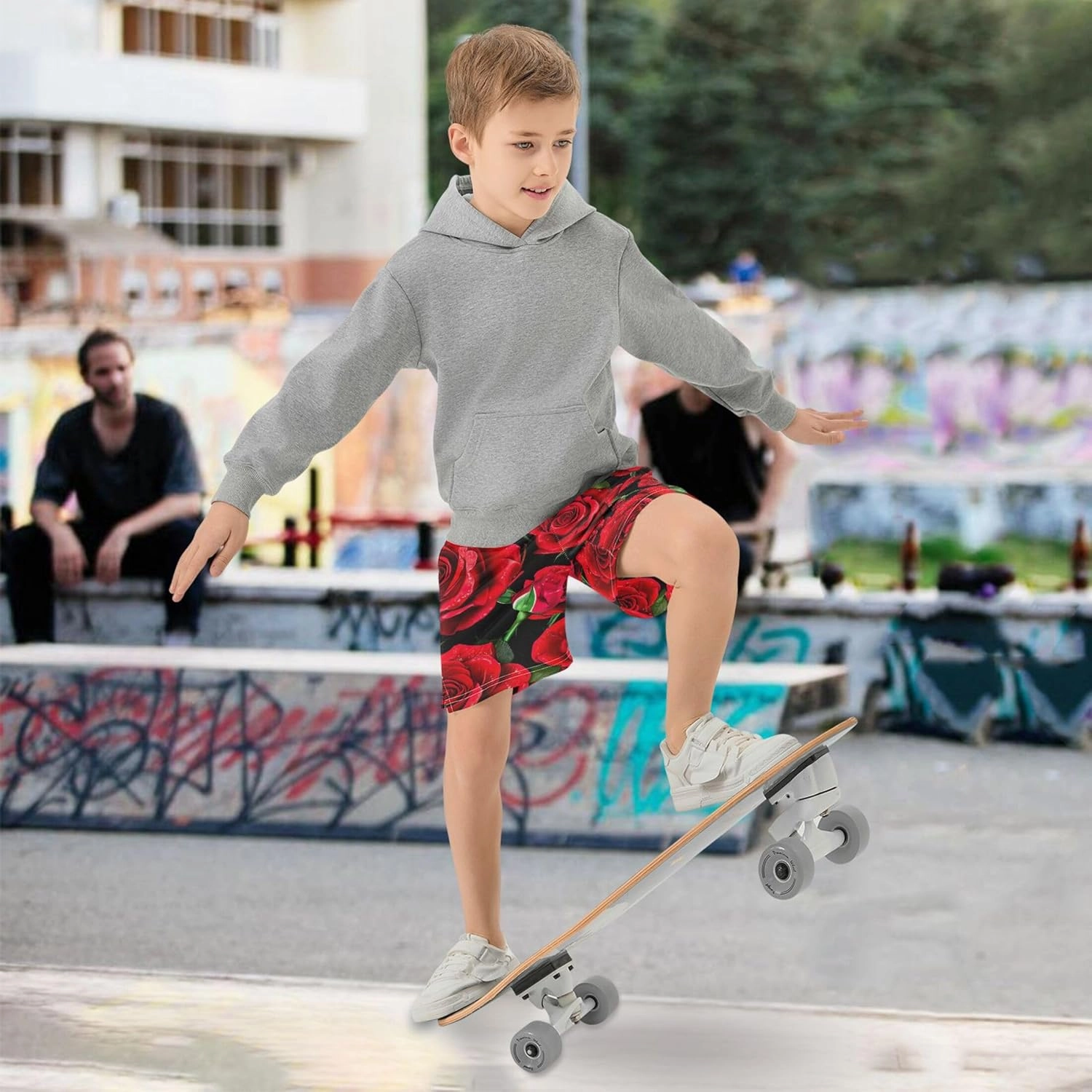 Youth Boys Fashion Shorts Summer Vibrant Red Roses Dew Drops Athletic Shorts Cool Pajama Shorts 7-8