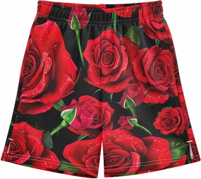 Youth Boys Fashion Shorts Summer Vibrant Red Roses Dew Drops Athletic Shorts Cool Pajama Shorts 7-8