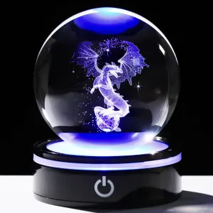 YWHL 3D Dragon Figurine Crystal Ball with Colorful Light Base, Dragon Gifts for Women Men on Birthday, Animals Collectible Sphere for Home Decor (80mm)