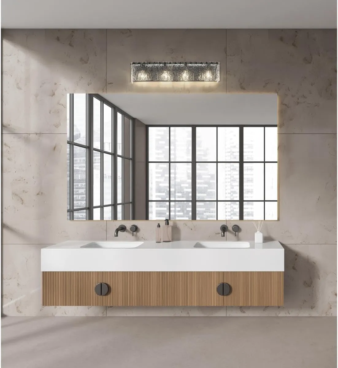 Z-Lite 1943-4V-MB Glacier - 4 Light Bath Vanity-7 Inch Tall and 31.25 Inch Wide, Finish Color: Matte Black