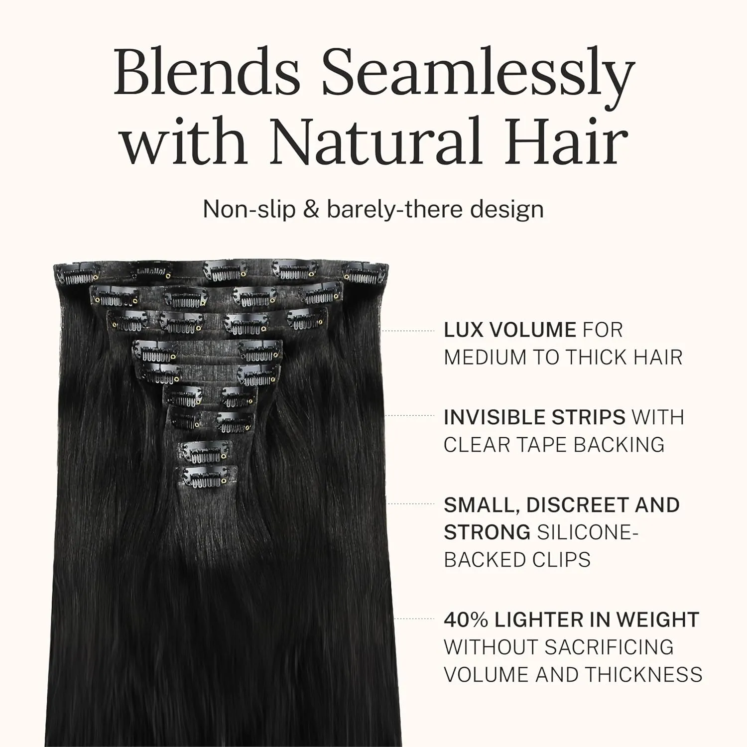 Zala Real Human Hair Clip-In Hair Extensions - Seamless Clip Ins for Natural, Full Hair - Clip In Hair Extensions for Instant Volume & Length - 9 Piece Clip-in Set in Jet Black (190g / 20 inch)