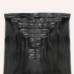 Zala Real Human Hair Clip-In Hair Extensions - Seamless Clip Ins for Natural, Full Hair - Clip In Hair Extensions for Instant Volume & Length - 9 Piece Clip-in Set in Jet Black (190g / 20 inch)