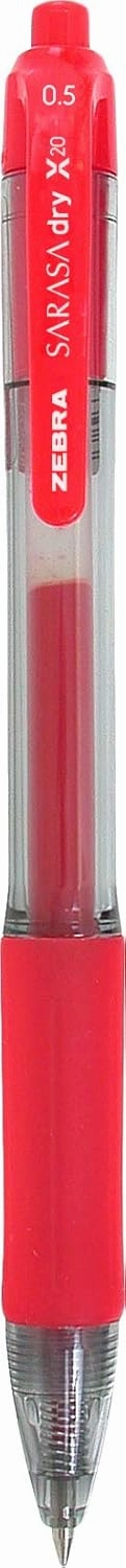 Zebra Pen Sarasa Dry X20 Retractable Gel Pen, Fine Point, 0.5mm, Red Ink, 12-Pack (46730)