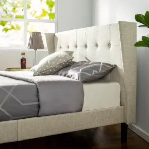 ZINUS Athena Upholstered Platform Bed Frame with Wingback Headboard, Mattress Foundation with Wood Slat Support, No Box Spring Needed, Easy Assembly, Full