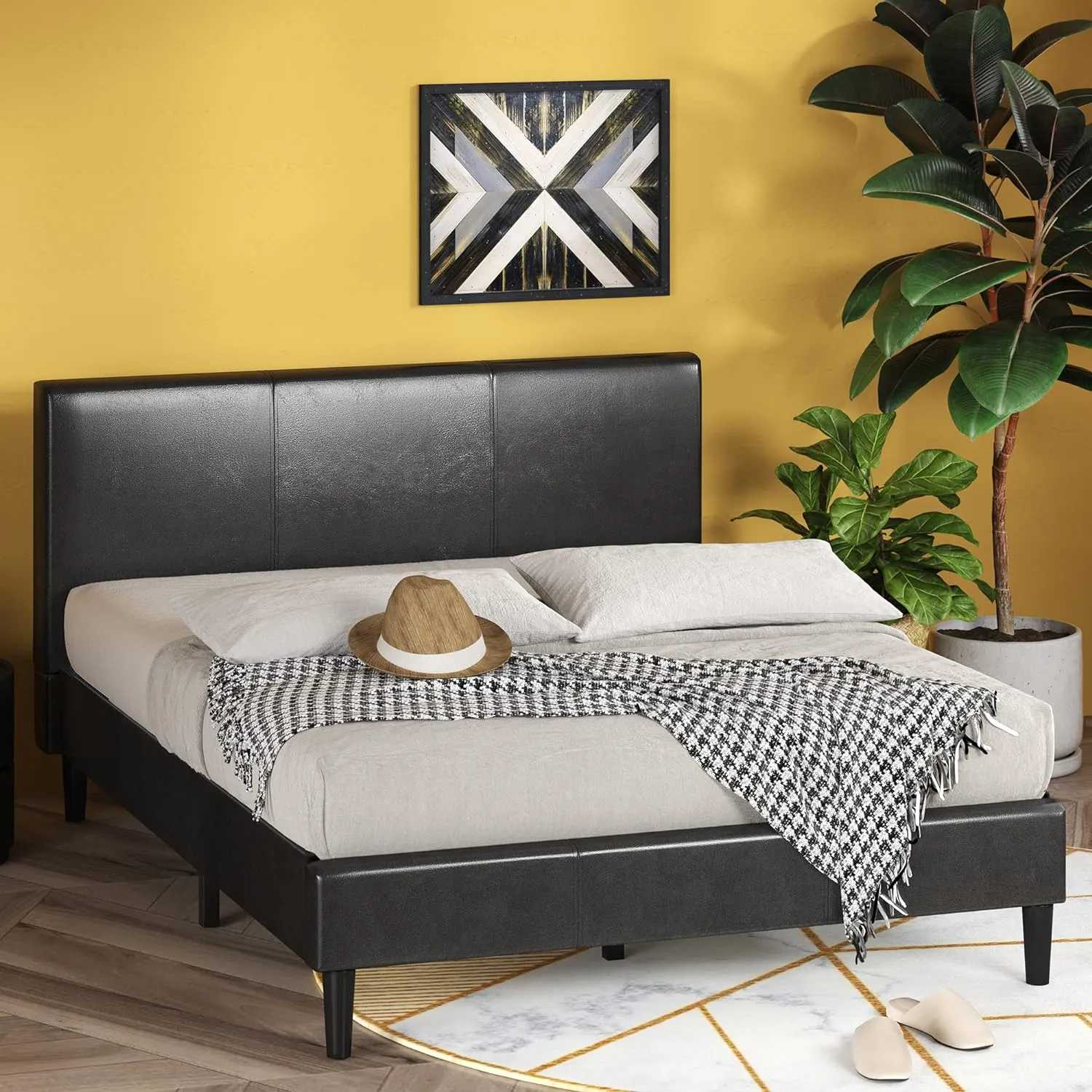 ZINUS Jade Faux Leather Upholstered Platform Bed Frame, Mattress Foundation with Wood Slat Support, No Box Spring Needed, Easy Assembly, Full